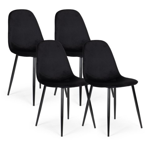 Komplet 4 krzeseł welurowych krzesło do jadalni i salonu czarne ModernHome Komplet 4 krzeseł welurowych krzesło do jadalni i salonu czarne ModernHome