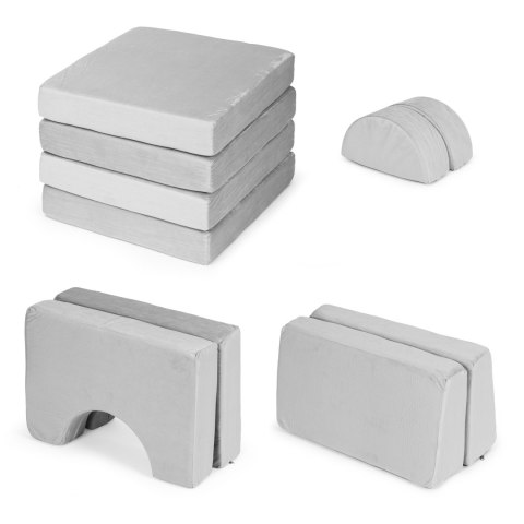 Sofa składana modułowa dla dzieci duża 2-osobowa DIY 10 miękkich poduch - szara ECOTOYS