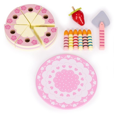 Zestaw drewniany tort na rzepy świeczki truskawka dla dzieci 15 elementów ECOTOYS