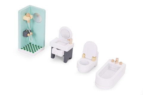 Drewniane mebelki do domu dla lalek akcesoria zestaw 30 elementów