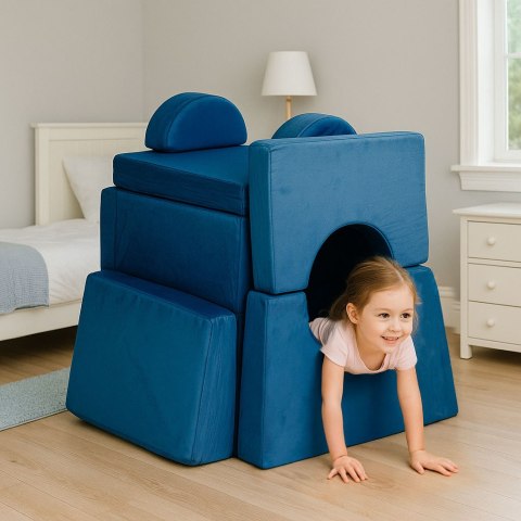 Sofa składana modułowa dla dzieci duża 2-osobowa DIY 10 miękkich poduch - niebieska ECOTOYS