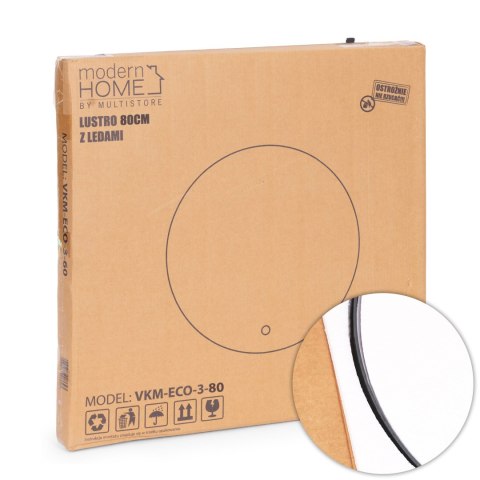 Lustro łazienkowe LED okrągłe ścienne 80 cm 3 barwy włącznik dotykowy ModernHome