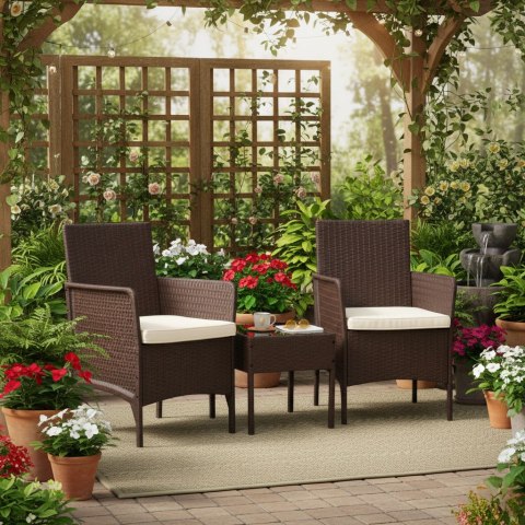 Zestaw mebli ogrodowych 2 fotele + stolik szkło hartowane brązowy MultiGarden