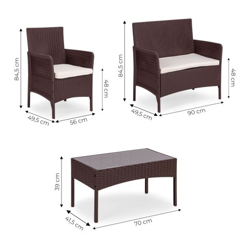 Zestaw mebli ogrodowych stół ławka fotele brązowy MultiGarden