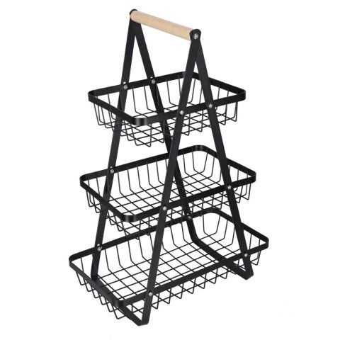 Kosz na owoce i warzywa piętrowy patera trzypoziomowa metal drewno