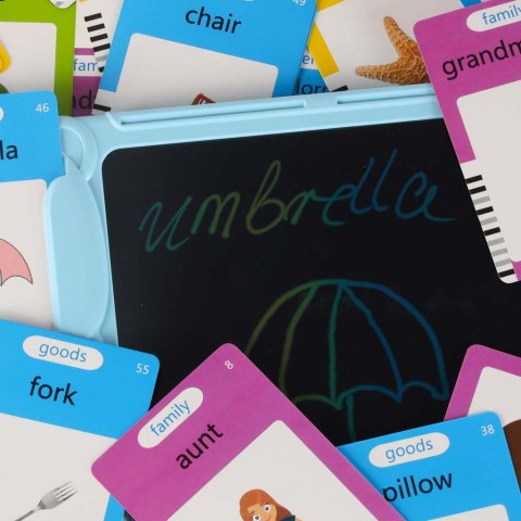 Nauka języka angielskiego czytnik kart do nauki słówek fiszki znikopis niebieski