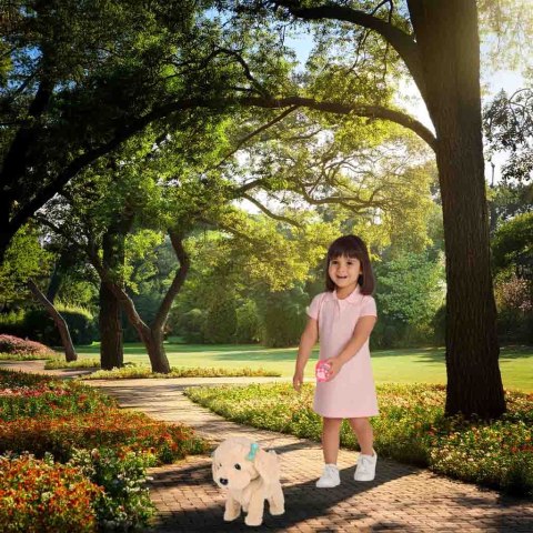 Piesek interaktywny na smyczy szczeka chodzi rusza ogonem Pudel