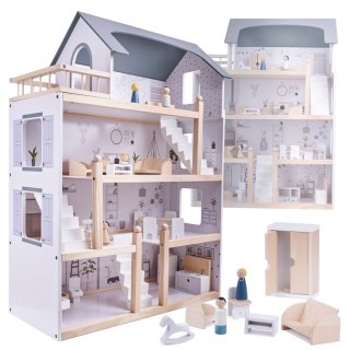 Domek dla lalek drewniane mebelki 80cm biały szary