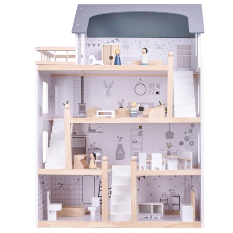 Domek dla lalek drewniane mebelki 80cm biały szary