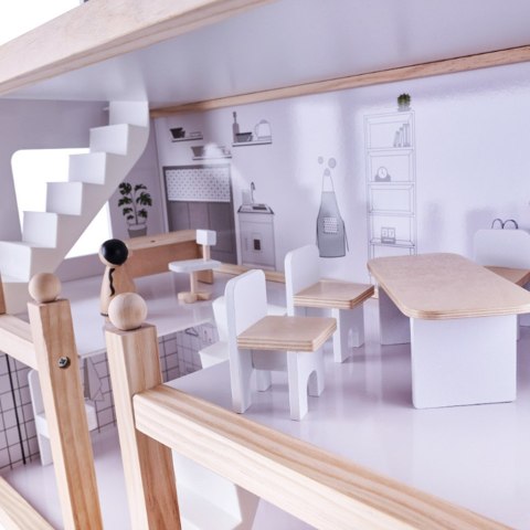 Domek dla lalek drewniane mebelki 80cm biały szary