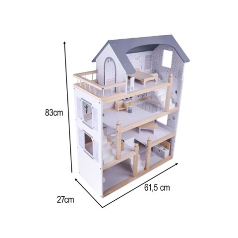 Domek dla lalek drewniane mebelki 80cm biały szary