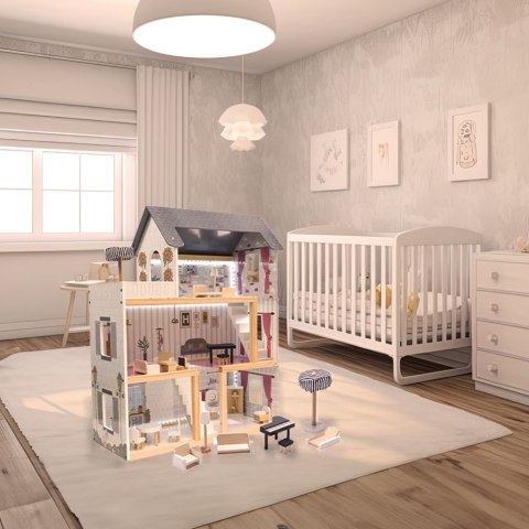 Domek dla lalek drewniany MDF mebelki 78cm czarny LED