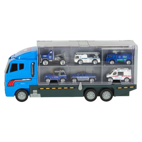 Transporter ciężarówka TIR wyrzutnia + metalowe auta policja