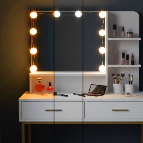 Duża toaletka kosmetyczna z lustrem i oświetleniem LED 3 barwy półki szuflady ModernHome