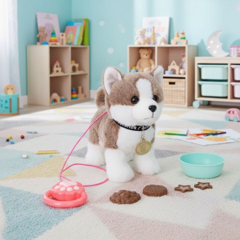 Interaktywny piesek na smyczy husky chodzi i merda ogonem melodyjki
