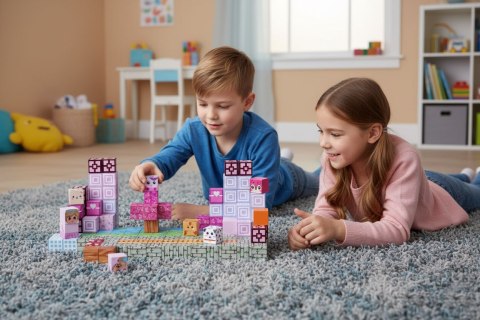 Klocki magnetyczne konstrukcyjne dla dzieci 140 elementów szcześcianny - różowe