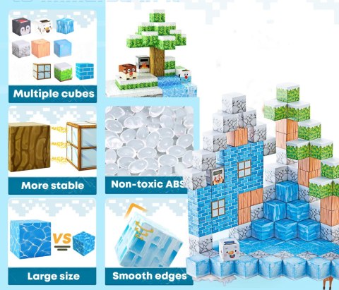 Klocki magnetyczne konstrukcyjne dla dzieci zestaw 124 elementów - Zima