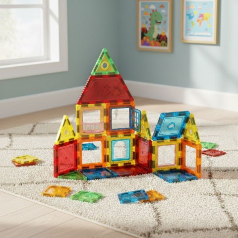 Klocki magnetyczne konstrukcyjne domek autko przyczepka 130 elementów