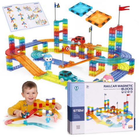 Tor dla aut klocki magnetyczne komplet 154 elementy autka LED