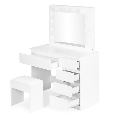 Toaletka kosmetyczna z lustrem i oświetleniem 5 szuflad taboret ModernHome