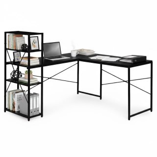 Biurko narożne z regałem 4 półki komputerowe czarne loftowe ModernHome