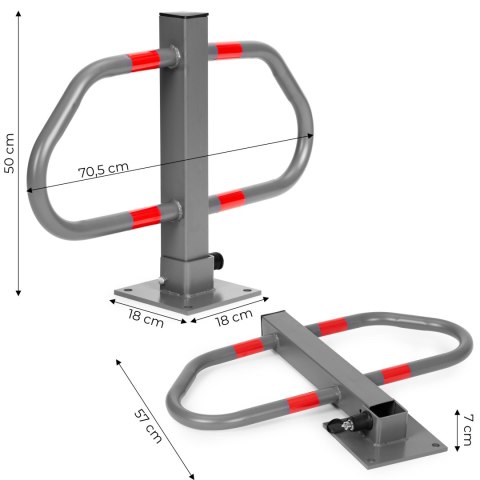 Blokada parkingowa składana zapora 50 cm na klucz z odblaskowymi pasami