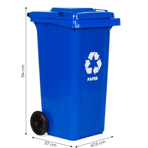 Kosz na śmieci pojemnik 120L kubeł śmietnik niebieski makulatura gumowe koła