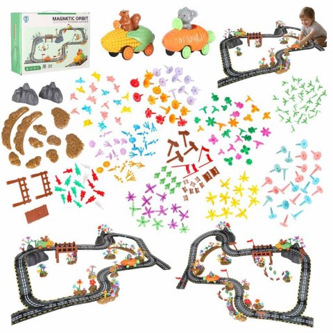 Tor wyścigowy samochodowy magnetyczny 2 pojazdy świecące 310 elementów