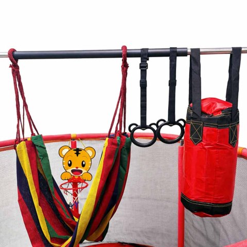 Trampolina dla dzieci ogrodowa siatka piłki koszykówka 150cm czerwona