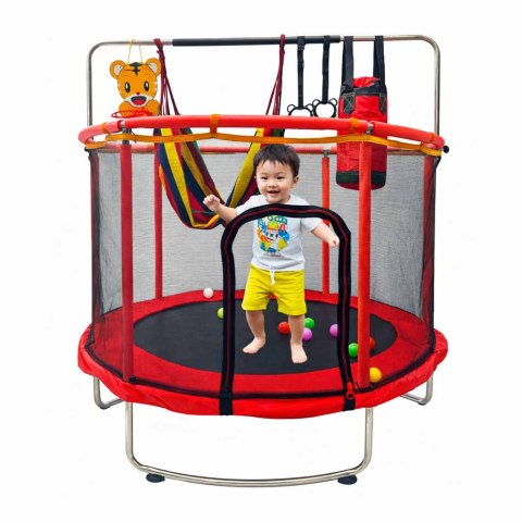 Trampolina dla dzieci ogrodowa siatka piłki koszykówka 150cm czerwona