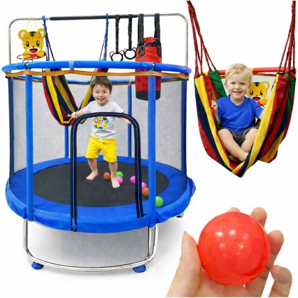 Trampolina dla dzieci ogrodowa siatka piłki koszykówka 150cm niebieska